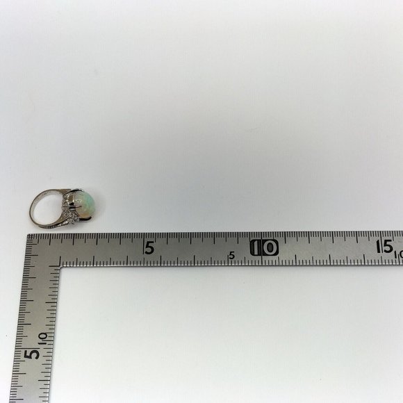 Genuine 7.2 CT Opal Stone + Diamonds White Platinum 900 Gold Ring US Sz 5.75 - Picture 11 of 14